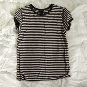 A pink and grey striped (across) t-shirt
